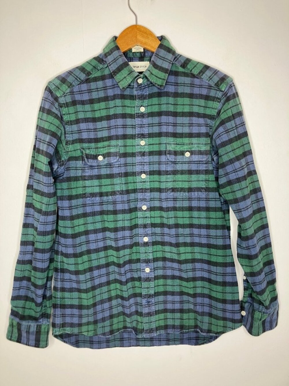 Taylor Stitch Men's Size 40 Green Blue Black Plaid Flannel Button Down Shirt